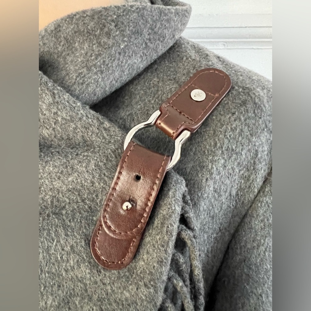 Lauren Ralph Lauren Fringe Wrap Coat Heather Gray Wool Blend Mid Length Size 6 - Picture 10 of 14